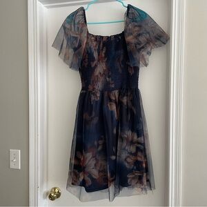NEW Baltic Born Tivoli Tulle Short Floral Flowy Sheer Sleeve Dress Size L